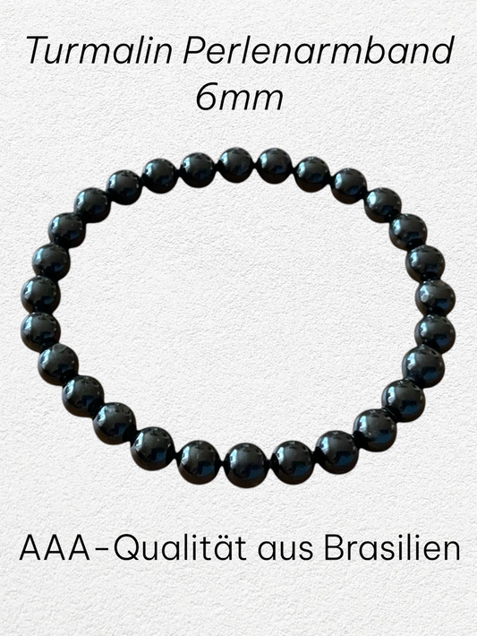 Turmalin (Schörl) Perlenarmband I 6mm I 18,0cm I starker Schutzstein I handgefertigt I elastisch I AAA-Qualität I Geschenkverpackung I Brasilien