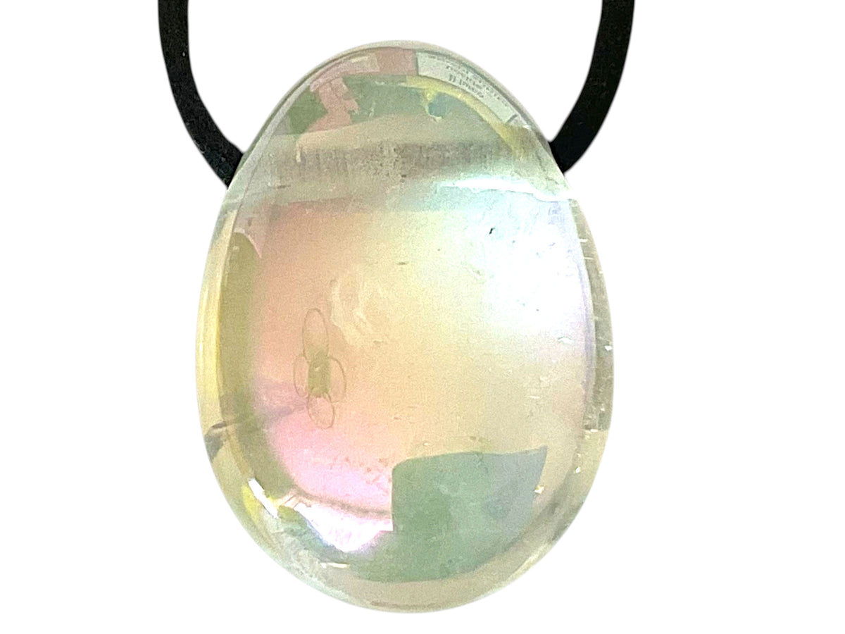 Angel Aura Edelsteinanhänger – Tropfenanhänger mit 80 cm Wildlederband und Geschenkverpackung – Aura-veredelter Schmuckstein – AAA-Qualität aus Brasilien