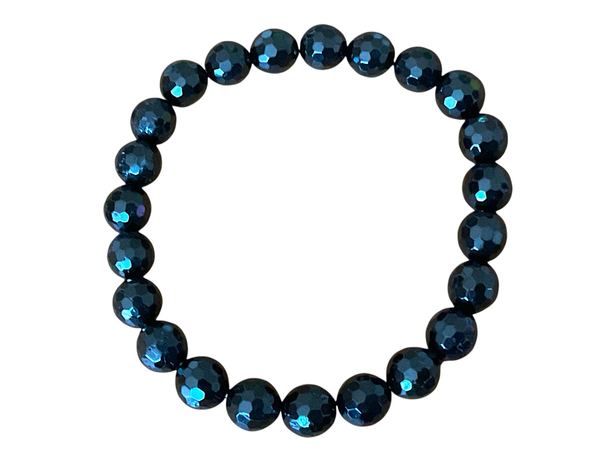 Turmalin (Schörl) Perlenarmband facettiert - 8 mm - 18 cm - handgefertigt - elastisch - AAA-Qualität aus Brasilien - Geschenkverpackung mit Edelsteinkarte