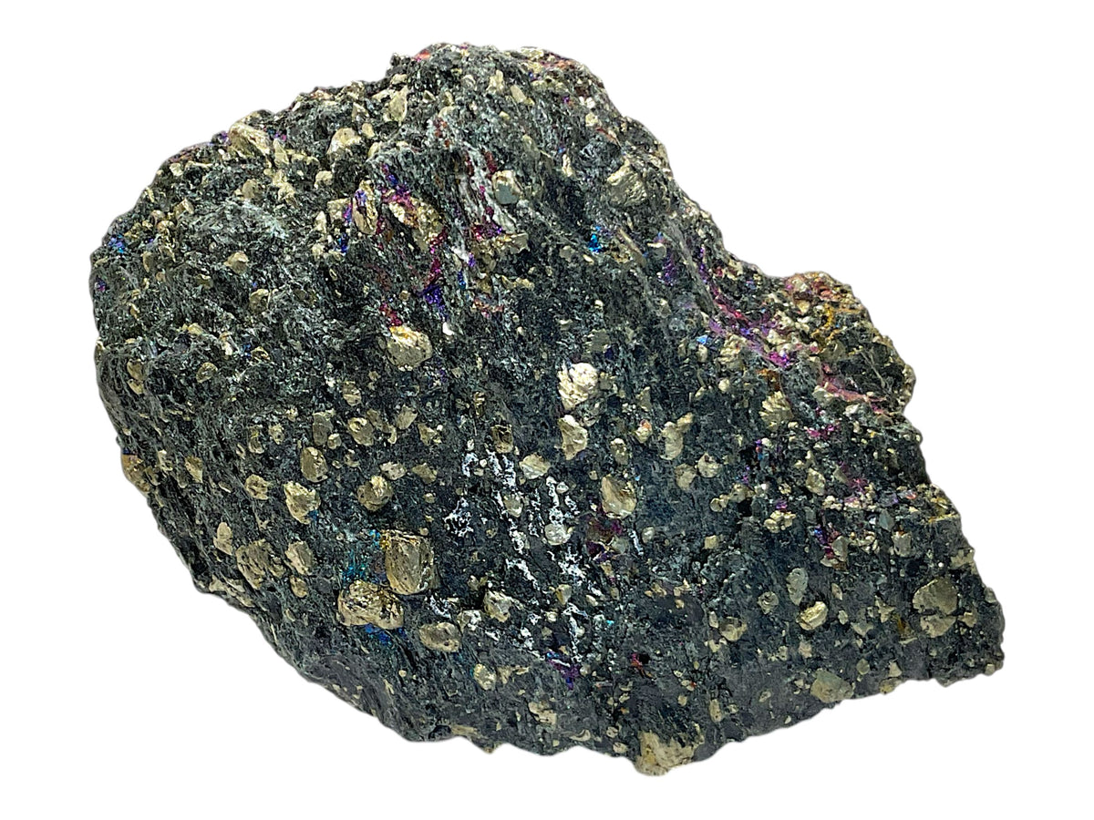 Chalkopyrit (Kupferkies) mit Anlauffarben auf hornblendereicher Matrix – Norwegen – 186 g – 9 × 6 × 2 cm – Sammlerstück - Unikat Nr. 1707