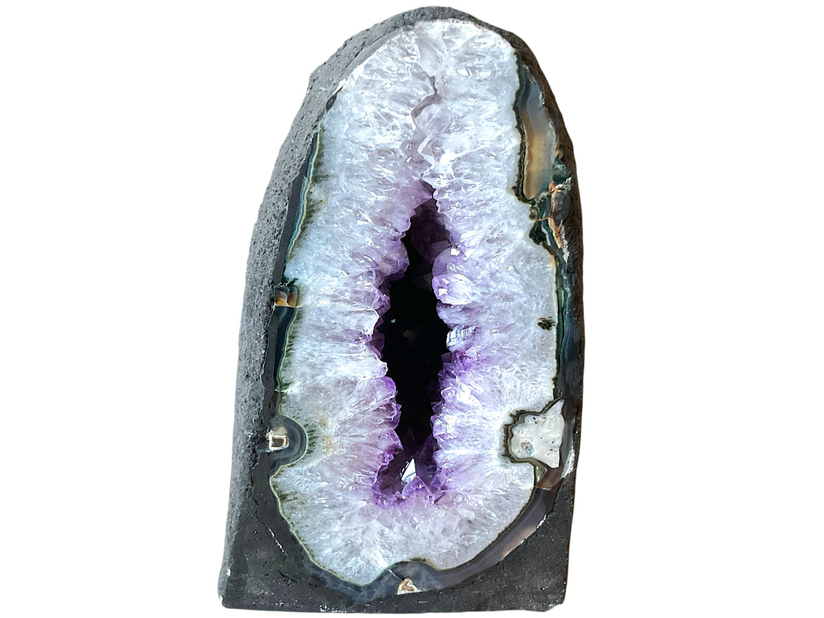 Amethyst Druse AAA-Qualität mit faszinierender Kristallhöhle & Achatzeichnungen – 5 kg – 13 x 12 x 22 cm – Blickfang & Dekoration – Sammlerstück – Unikat Masterpiece 1475 – Brasilien