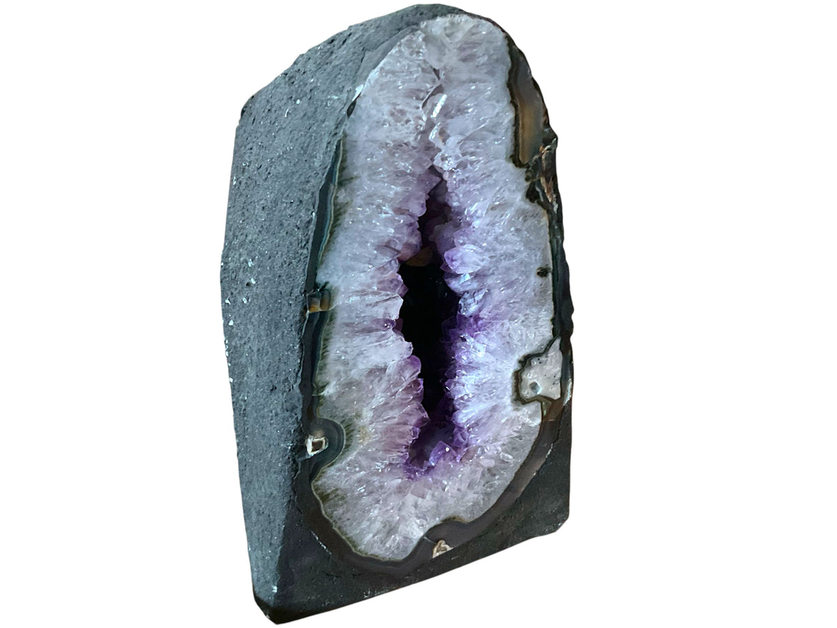 Amethyst Druse AAA-Qualität mit faszinierender Kristallhöhle & Achatzeichnungen – 5 kg – 13 x 12 x 22 cm – Blickfang & Dekoration – Sammlerstück – Unikat Masterpiece 1475 – Brasilien