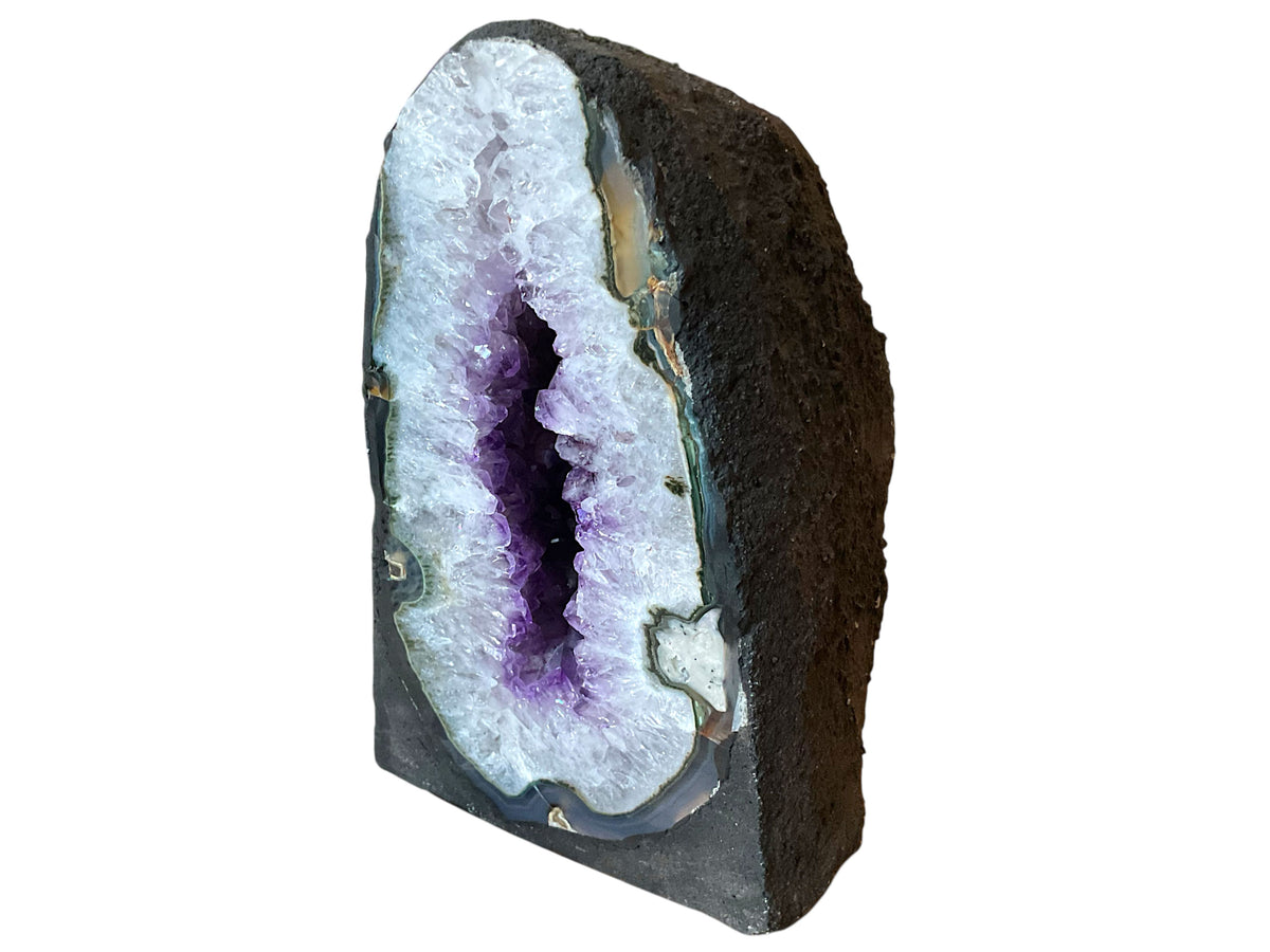 Amethyst Druse AAA-Qualität mit faszinierender Kristallhöhle & Achatzeichnungen – 5 kg – 13 x 12 x 22 cm – Blickfang & Dekoration – Sammlerstück – Unikat Masterpiece 1475 – Brasilien
