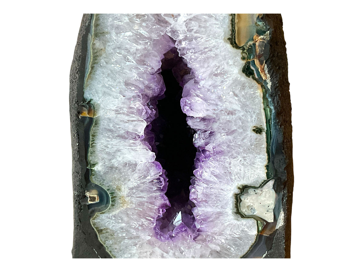 Amethyst Druse AAA-Qualität mit faszinierender Kristallhöhle & Achatzeichnungen – 5 kg – 13 x 12 x 22 cm – Blickfang & Dekoration – Sammlerstück – Unikat Masterpiece 1475 – Brasilien