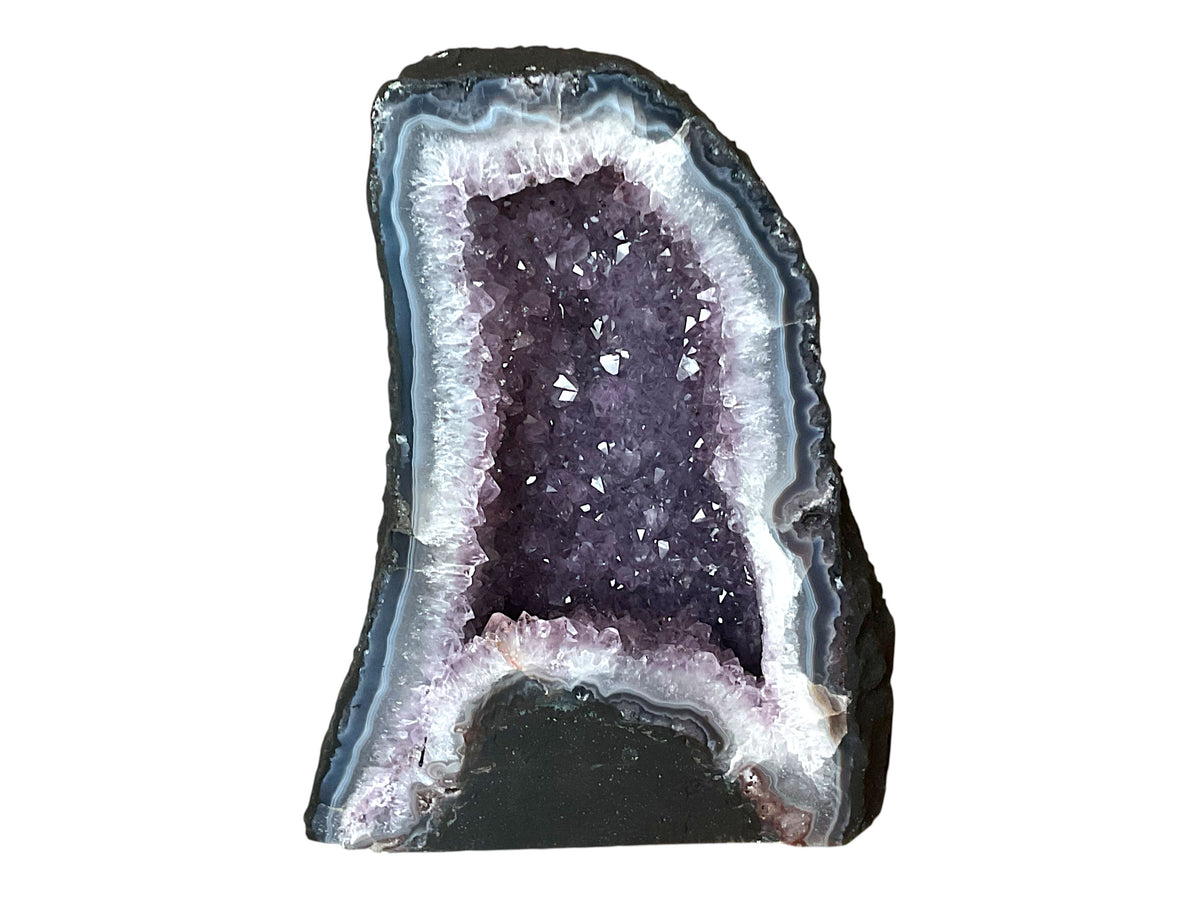 Amethyst Druse AAA-Qualität mit faszinierender Kristallhöhle & Achatzeichnungen – 5,38 kg – 18 x 11 x 23 cm – Edelstein Dekoration & Sammlerstück – Unikat Masterpiece 1621 – Brasilien