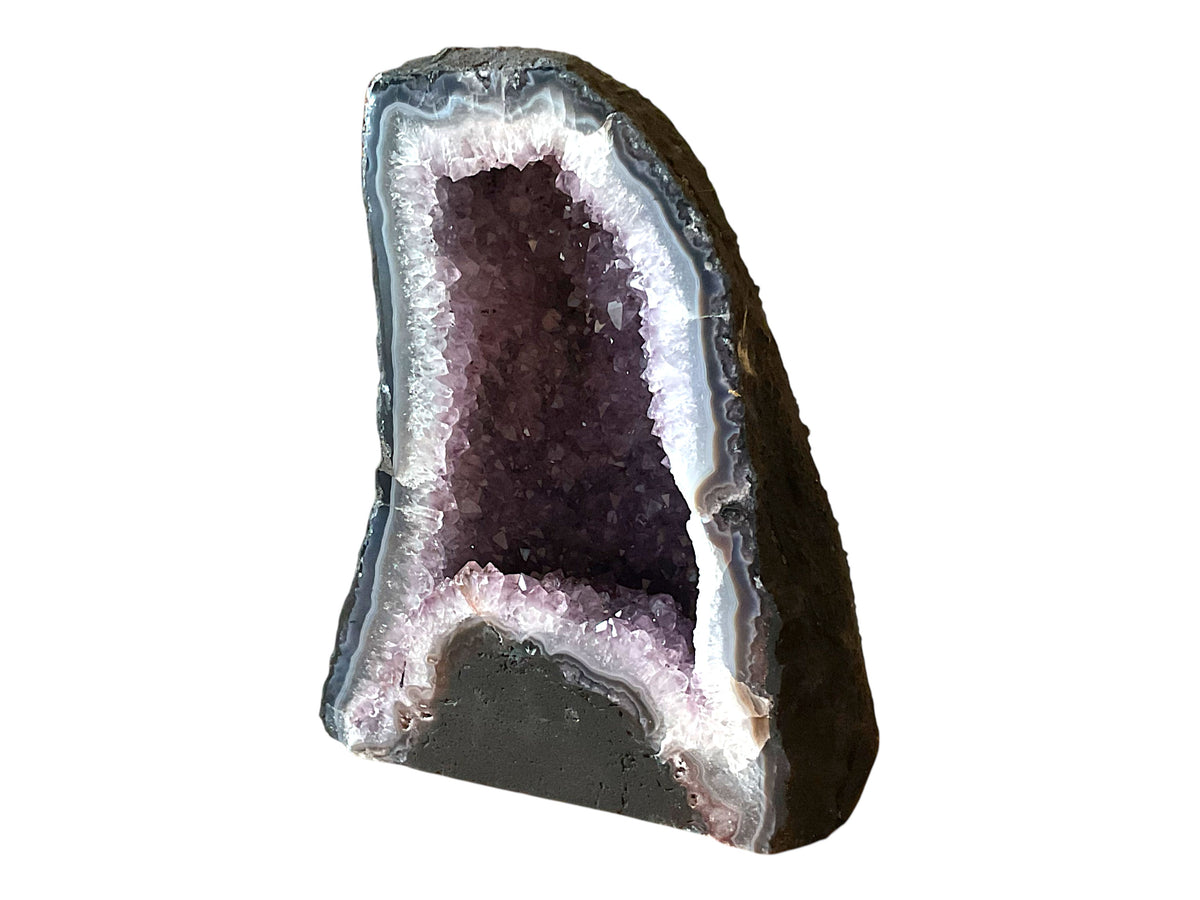 Amethyst Druse AAA-Qualität mit faszinierender Kristallhöhle & Achatzeichnungen – 5,38 kg – 18 x 11 x 23 cm – Edelstein Dekoration & Sammlerstück – Unikat Masterpiece 1621 – Brasilien