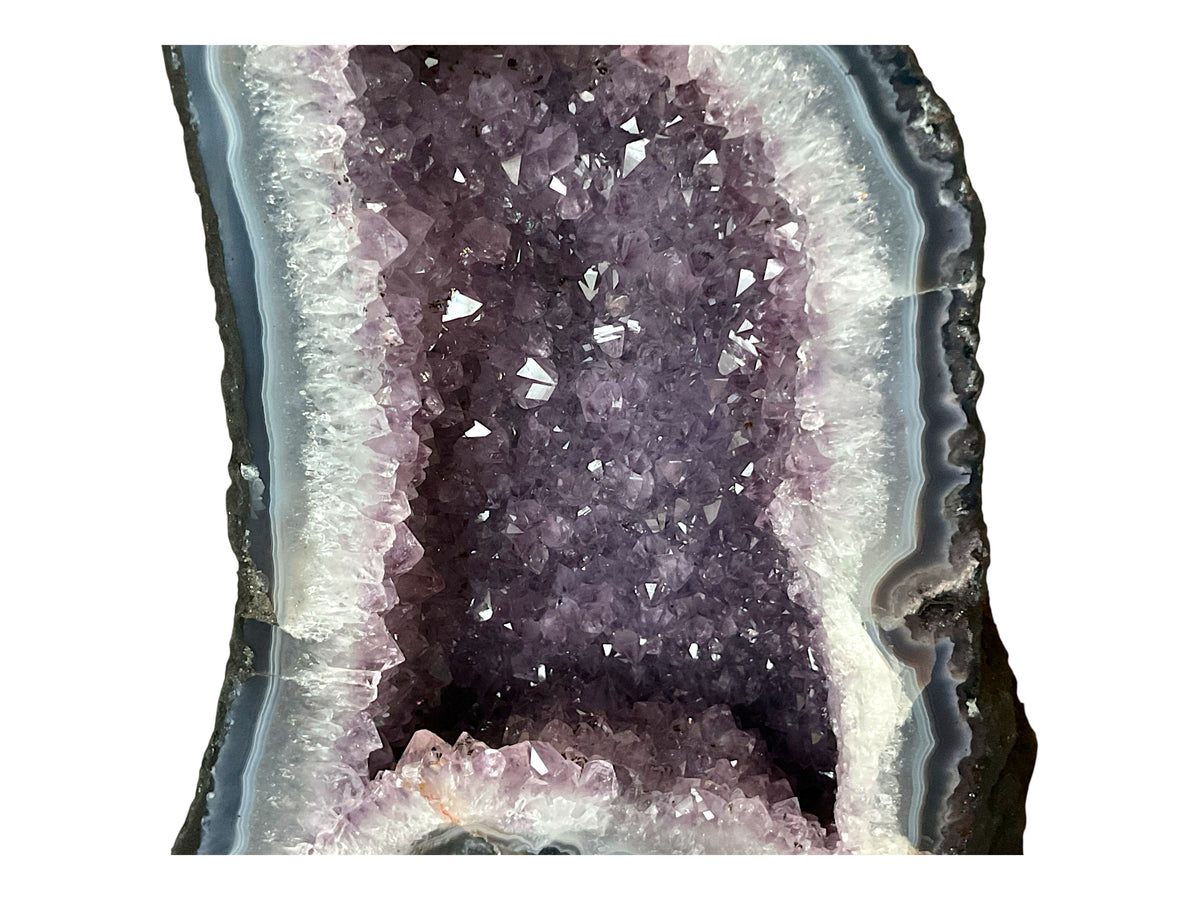 Amethyst Druse AAA-Qualität mit faszinierender Kristallhöhle & Achatzeichnungen – 5,38 kg – 18 x 11 x 23 cm – Edelstein Dekoration & Sammlerstück – Unikat Masterpiece 1621 – Brasilien