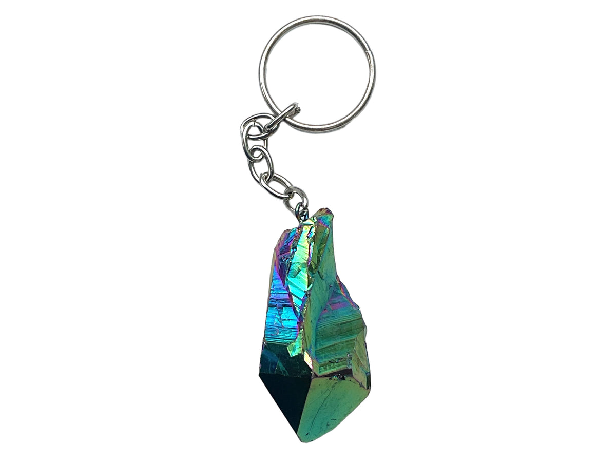 Amethyst Titanium Aura Quarz Schlüsselanhänger I Rainbow I Quarz-Aura I Titanium I Heilkristall I Heistein I USA