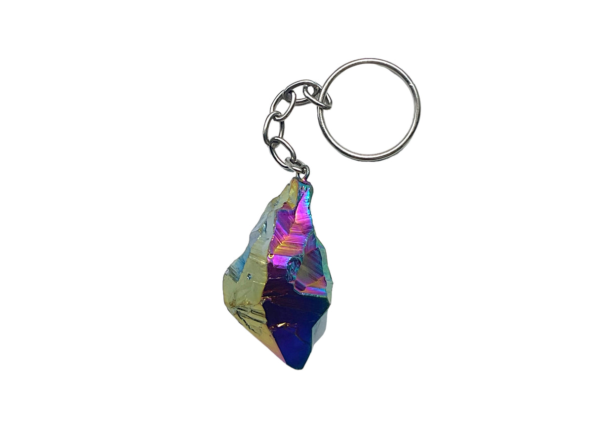 Amethyst Titanium Aura Quarz Schlüsselanhänger I Rainbow I Quarz-Aura I Titanium I Heilkristall I Heistein I USA