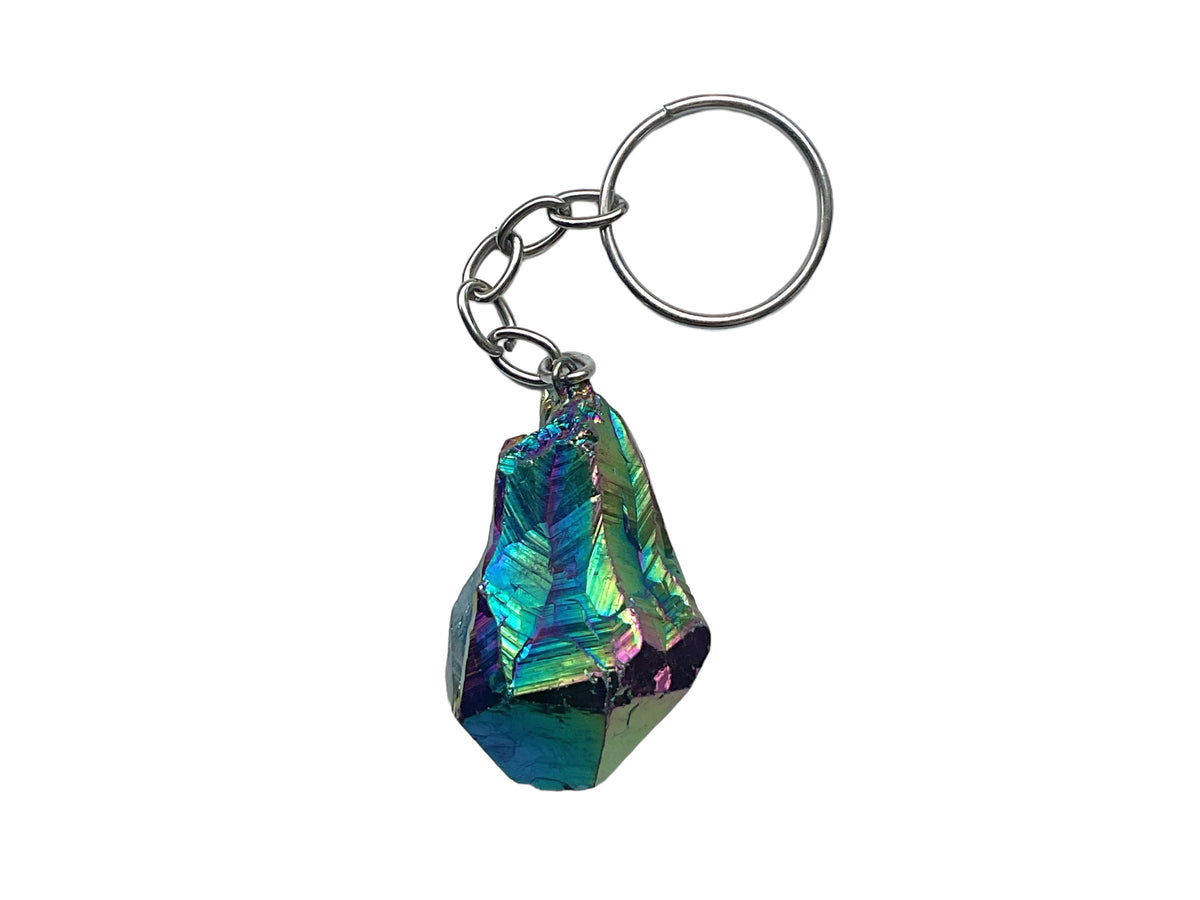 Amethyst Titanium Aura Quarz Schlüsselanhänger I Rainbow I Quarz-Aura I Titanium I Heilkristall I Heistein I USA