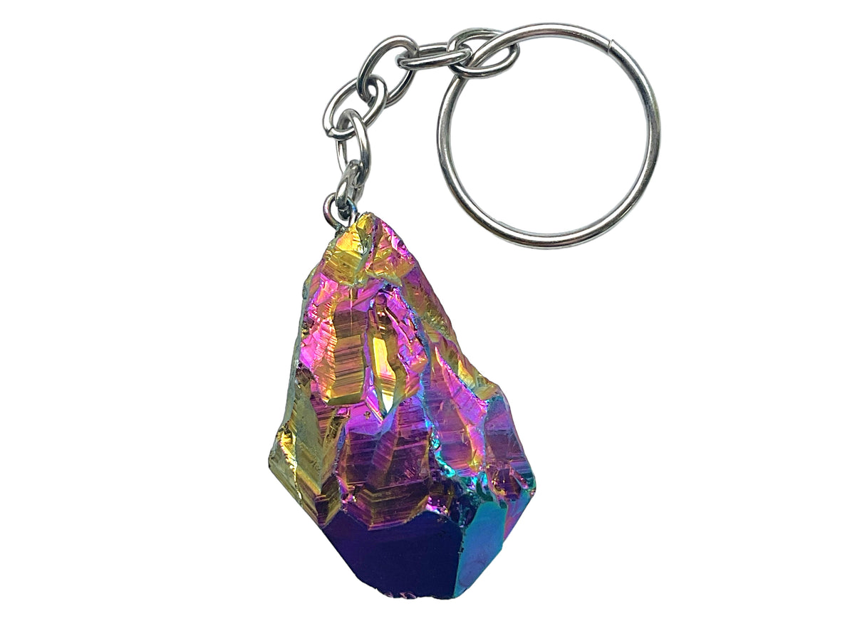 Amethyst Titanium Aura Quarz Schlüsselanhänger I Rainbow I Quarz-Aura I Titanium I Heilkristall I Heistein I USA