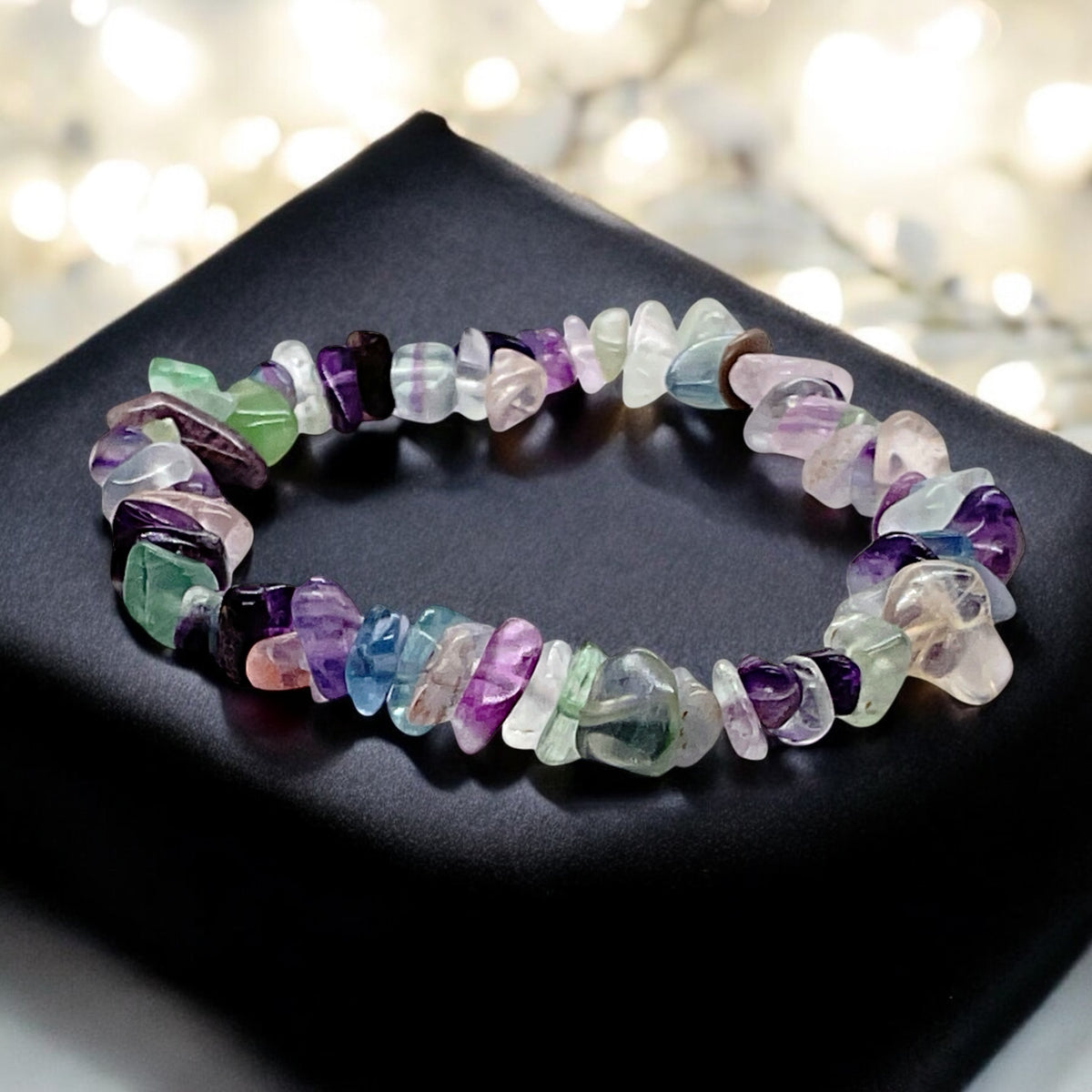 Echtes Regenbogenfluorit Splitteramband | angenehm zu tragen | Schutzstein gegen negative Energien I 18 cm I Mexiko