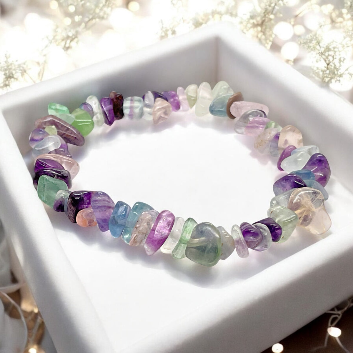 Echtes Regenbogenfluorit Splitteramband | angenehm zu tragen | Schutzstein gegen negative Energien I 18 cm I Mexiko