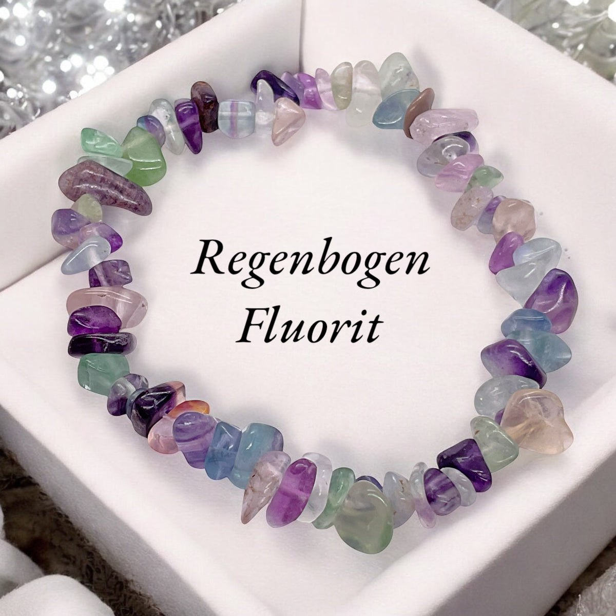 Echtes Regenbogenfluorit Splitteramband | angenehm zu tragen | Schutzstein gegen negative Energien I 18 cm I Mexiko