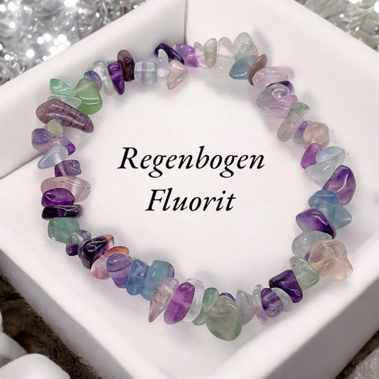 Echtes Regenbogenfluorit Splitteramband | angenehm zu tragen | Schutzstein gegen negative Energien I 18 cm I Mexiko