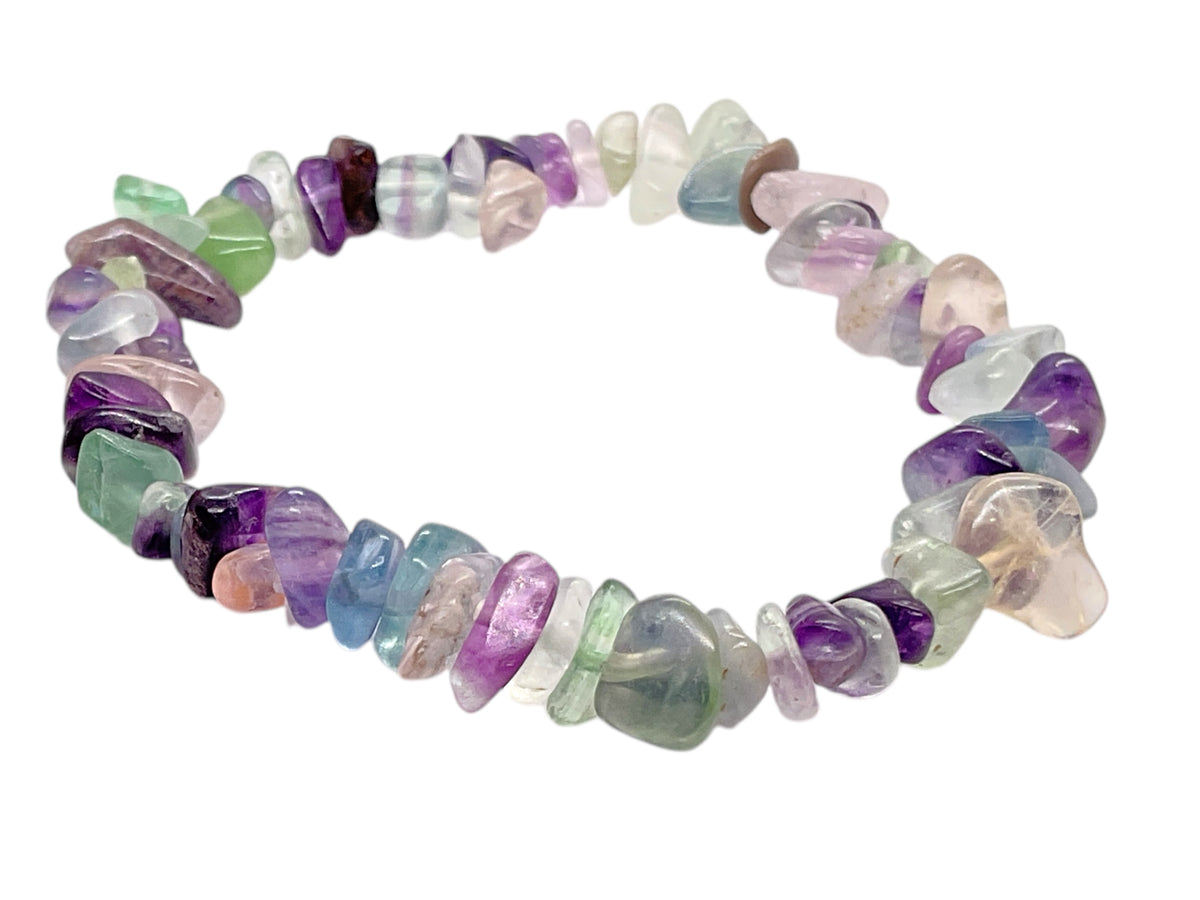 Echtes Regenbogenfluorit Splitteramband | angenehm zu tragen | Schutzstein gegen negative Energien I 18 cm I Mexiko