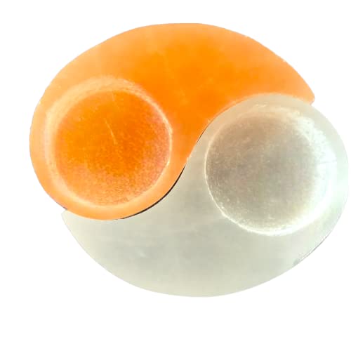 Steinfixx - Yin und Yang Edelstein Teelichthalter aus Selenit weiß und orange