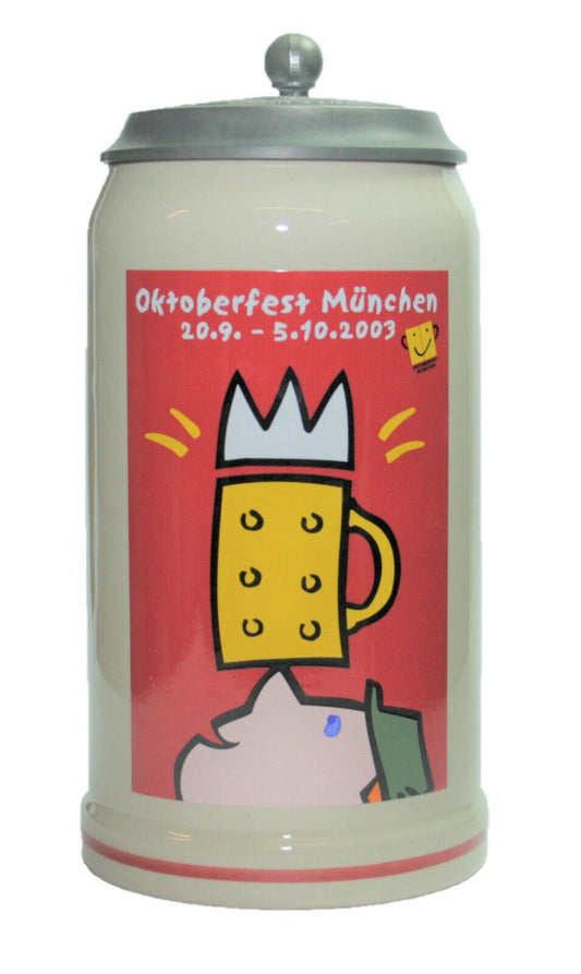 Original Oktoberfestkrug 2003 mit Zinndeckel I Jahreskrug I Zertifikat