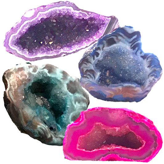 Gefärbte halbe Achatgeode AAA aus Brasilien – aufgeschnitten & poliert – ca. 30–40 mm – einzeln oder als 3er-/4er-Set