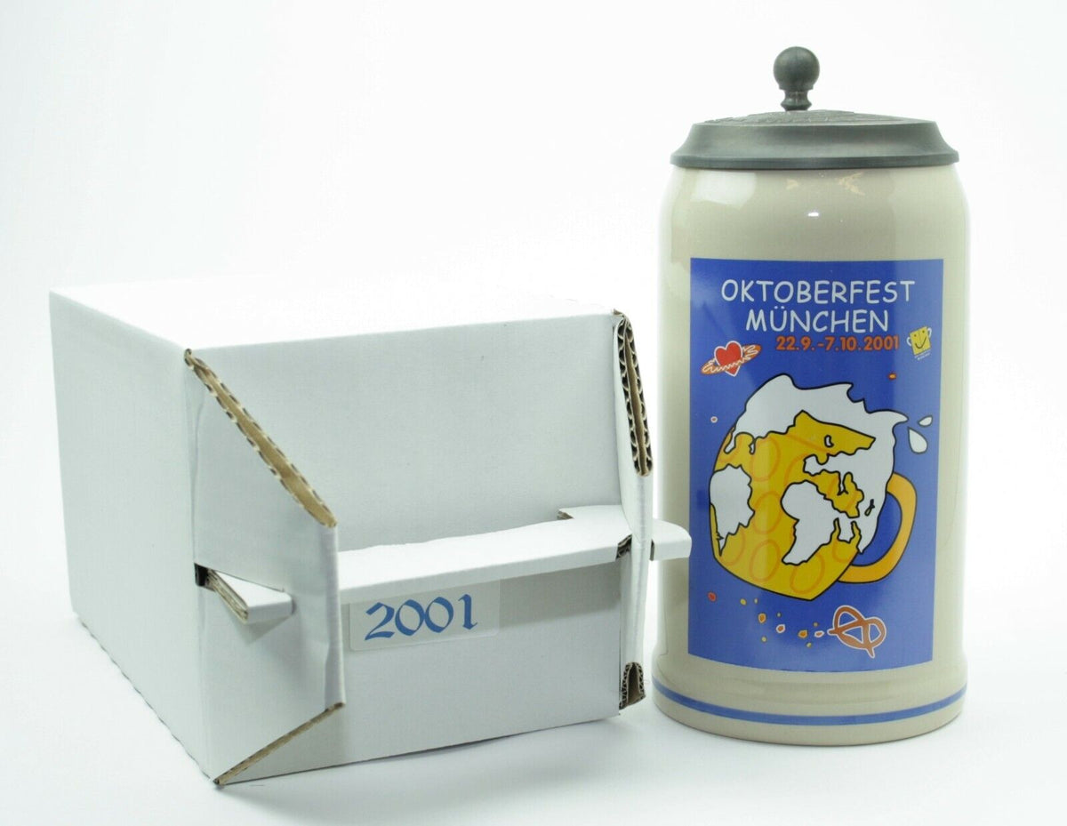 Original Oktoberfestkrug 2001 mit Zinndeckel I Jahreskrug I Zertifikat