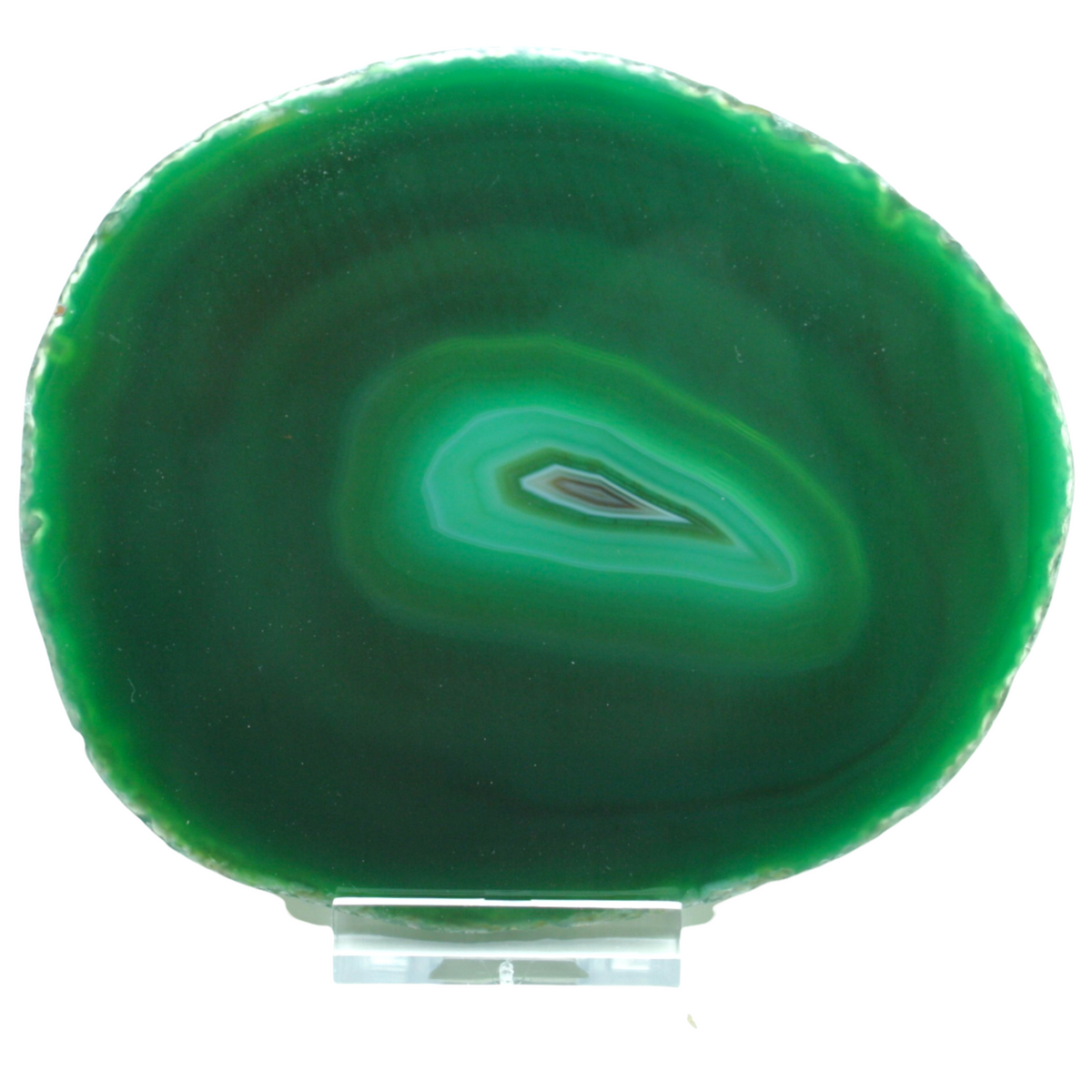 Achatscheibe AAA aus Brasilien – beidseitig poliert, 7 Farben – ca. 7 × 8 cm – mit Acrylständer & Edelsteinkarte