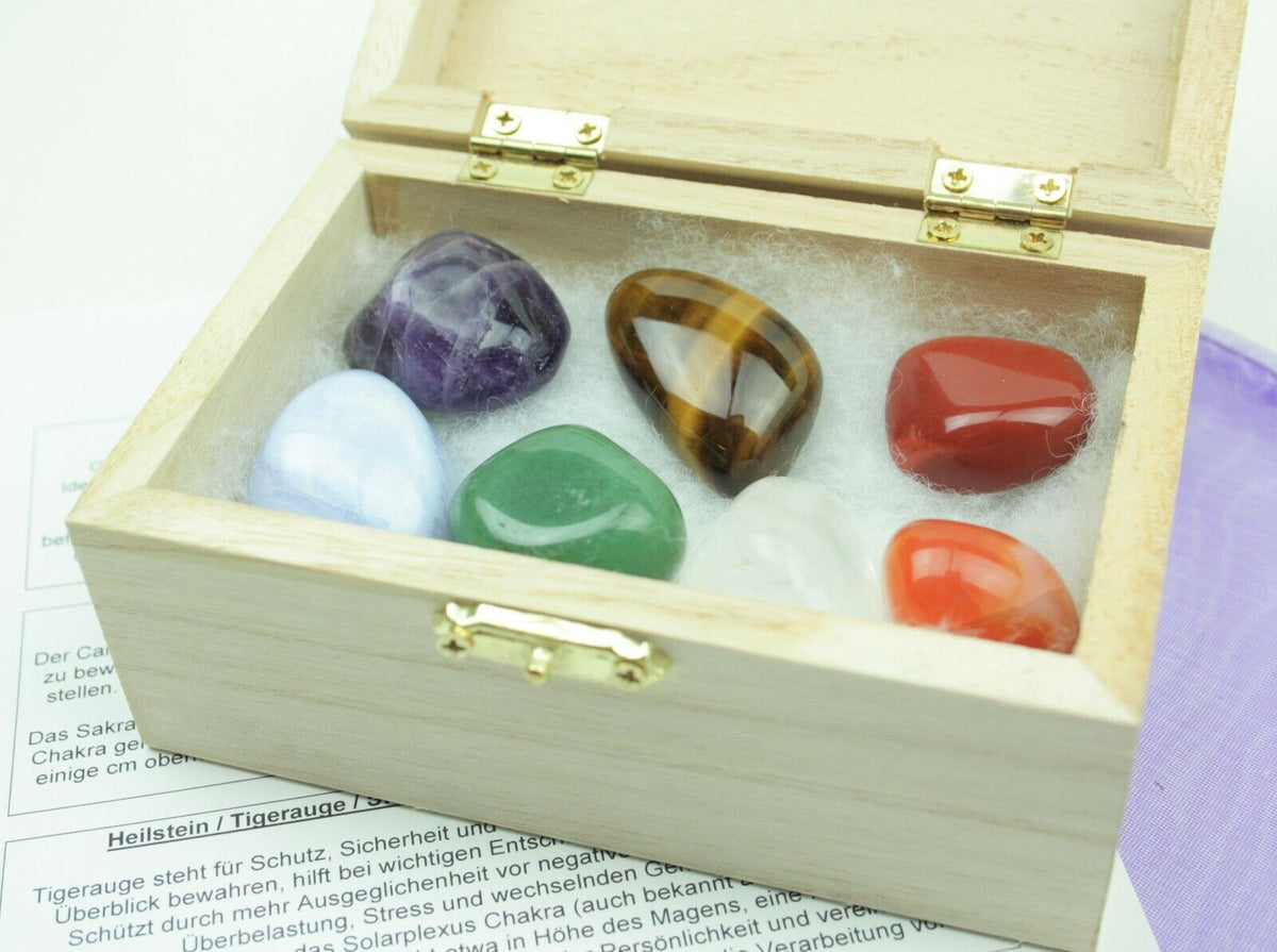 Chakra Set mit den 7 wichtigsten Heilsteinen I ausführliche Heilsteinanleitung