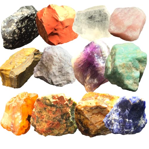Premium Mineralien Sammlung I 12 Stück sehr grosse Rohsteine in Naturholzkiste I ca. 800gr. I Edelsteine I je ca. 40-60mm