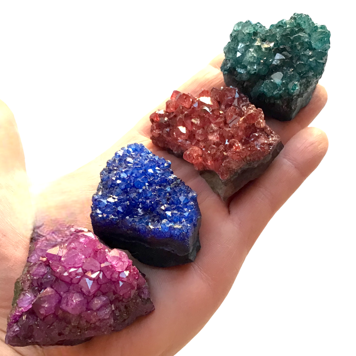 Amethyst Kristallstufe gefärbt I Cluster I 5 verschiedene Farben I 5-7 cm I incl. Organzasäckchen I Brasilien