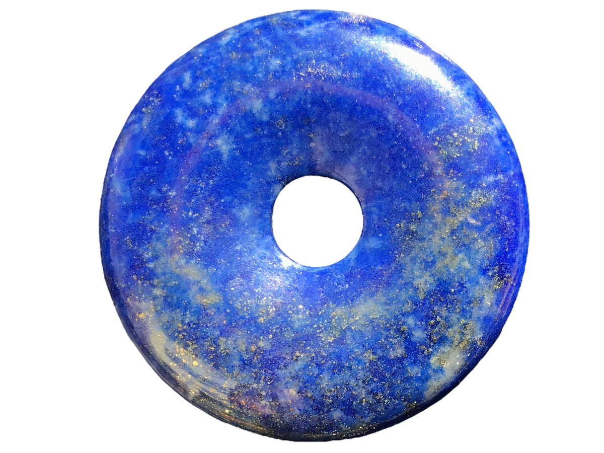 Premium Lapislazuli Edelstein-Donut optional als Kette mit versilberter oder vergoldeter Spirale und Wildlederband