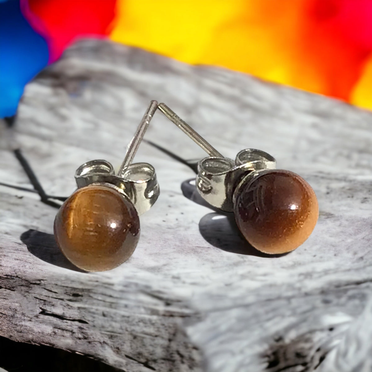 Edelstein Ohrstecker mit 6 mm Perlen – 13 verschiedene Edelsteine – versilbert – inkl. Samtsäckchen – Geschenkidee
