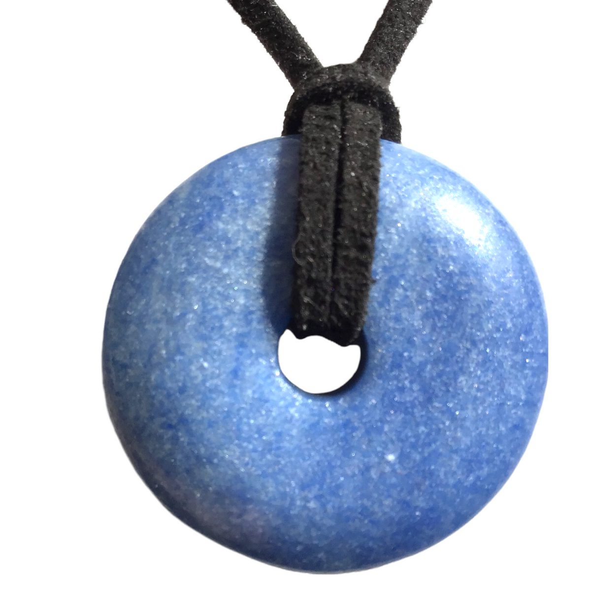 Premium Blauer Aventurin Edelstein-Donut (Blauquarz) optional als Kette mit versilberter oder vergoldeter Spirale und Wildlederband