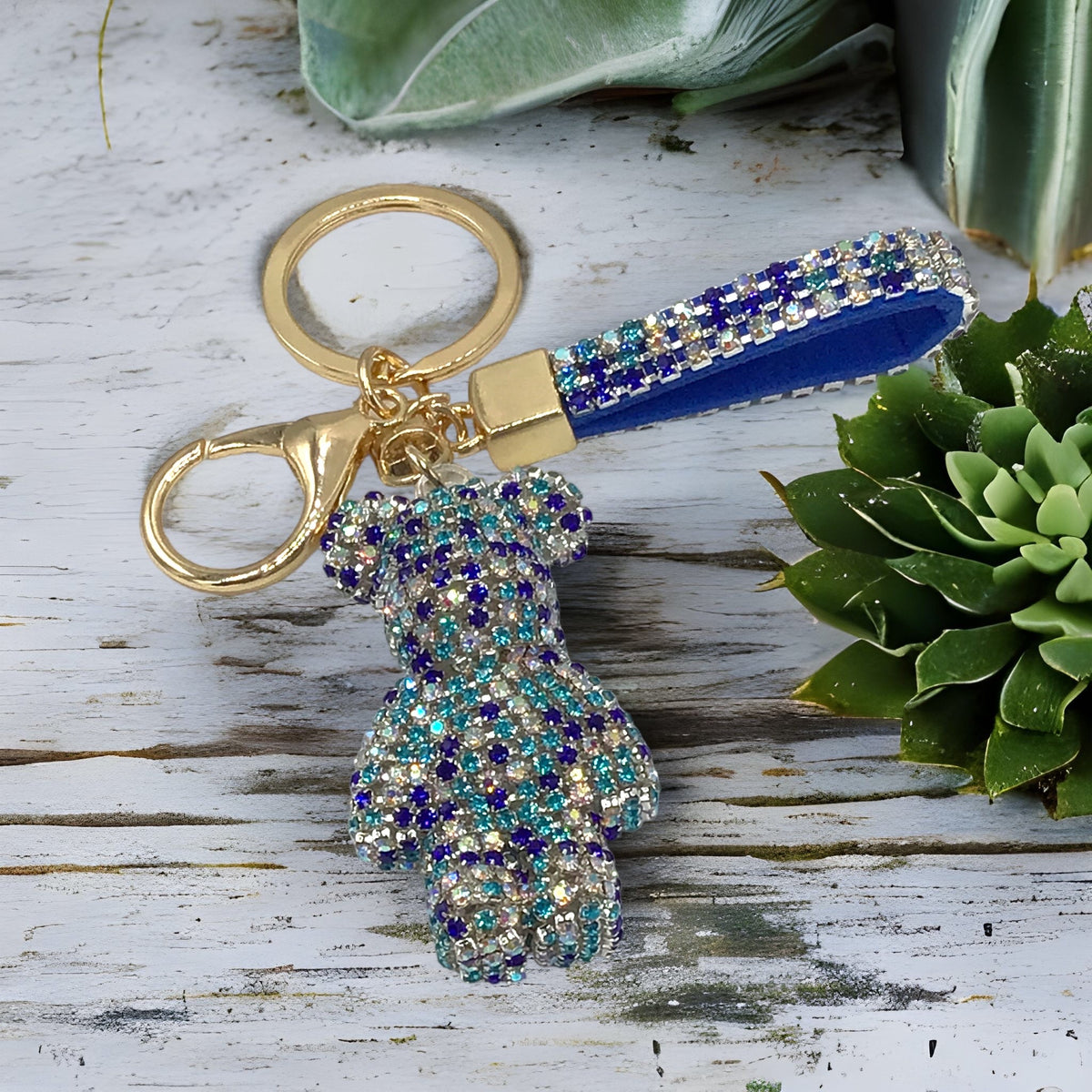 Strass-Bär Schlüsselanhänger – funkelndes Bärchen mit Lederschlaufe & Schlüsselring – 9 Farben zur Auswahl – edles Taschen-Accessoire & Geschenkidee