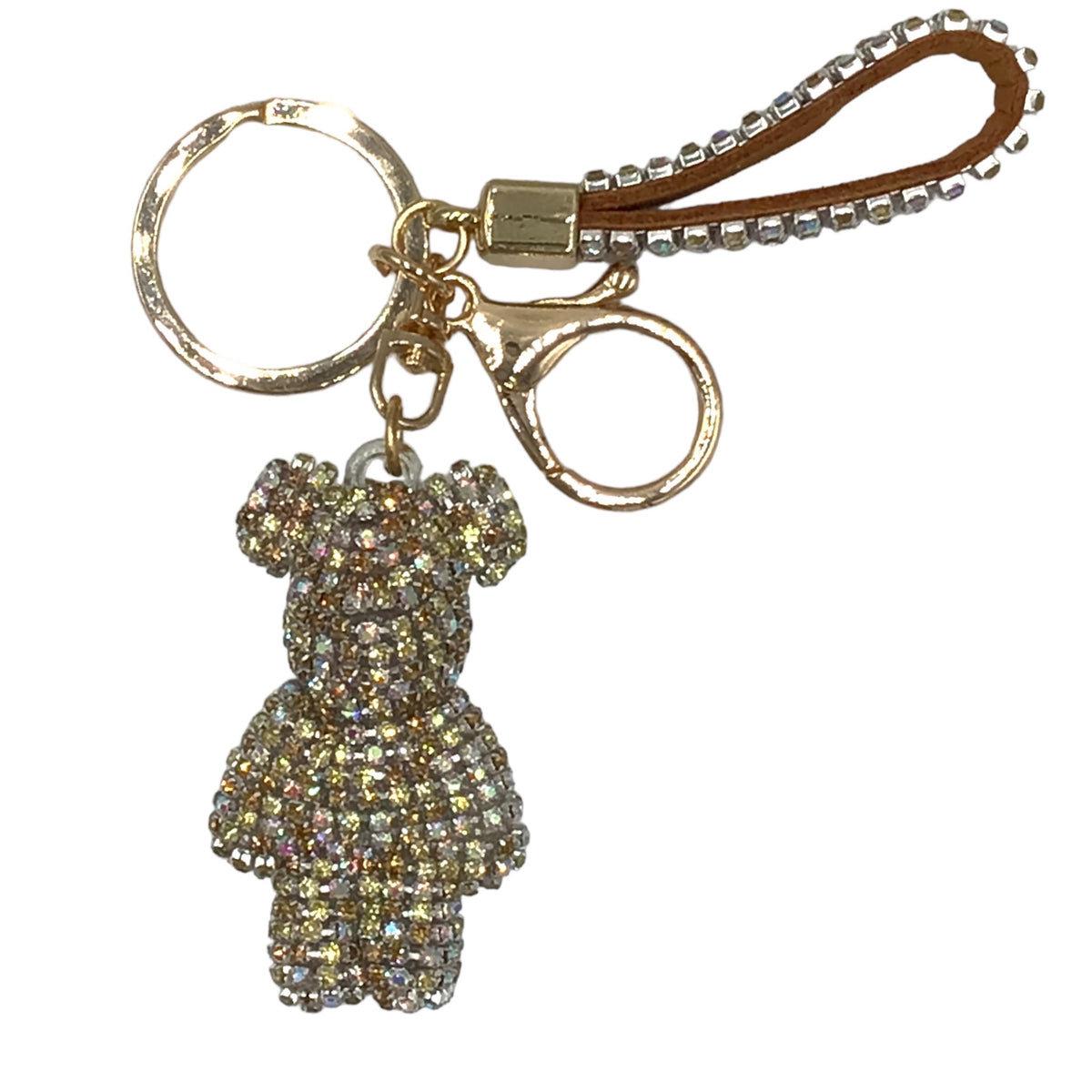 Strass-Bär Schlüsselanhänger – funkelndes Bärchen mit Lederschlaufe & Schlüsselring – 9 Farben zur Auswahl – edles Taschen-Accessoire & Geschenkidee