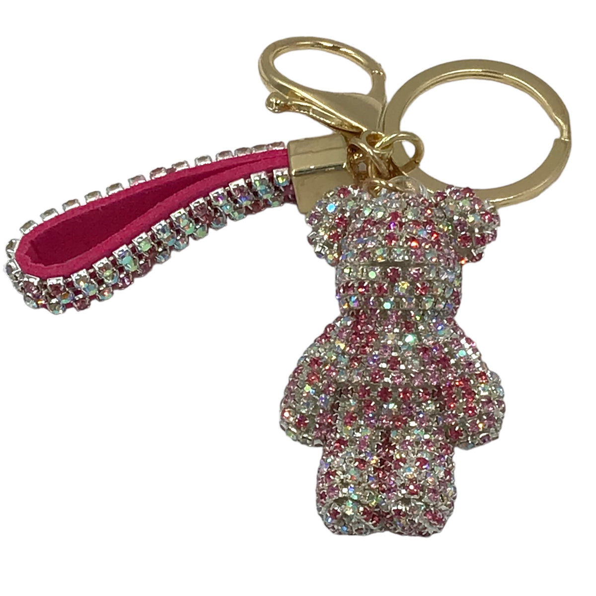 Strass-Bär Schlüsselanhänger – funkelndes Bärchen mit Lederschlaufe & Schlüsselring – 9 Farben zur Auswahl – edles Taschen-Accessoire & Geschenkidee