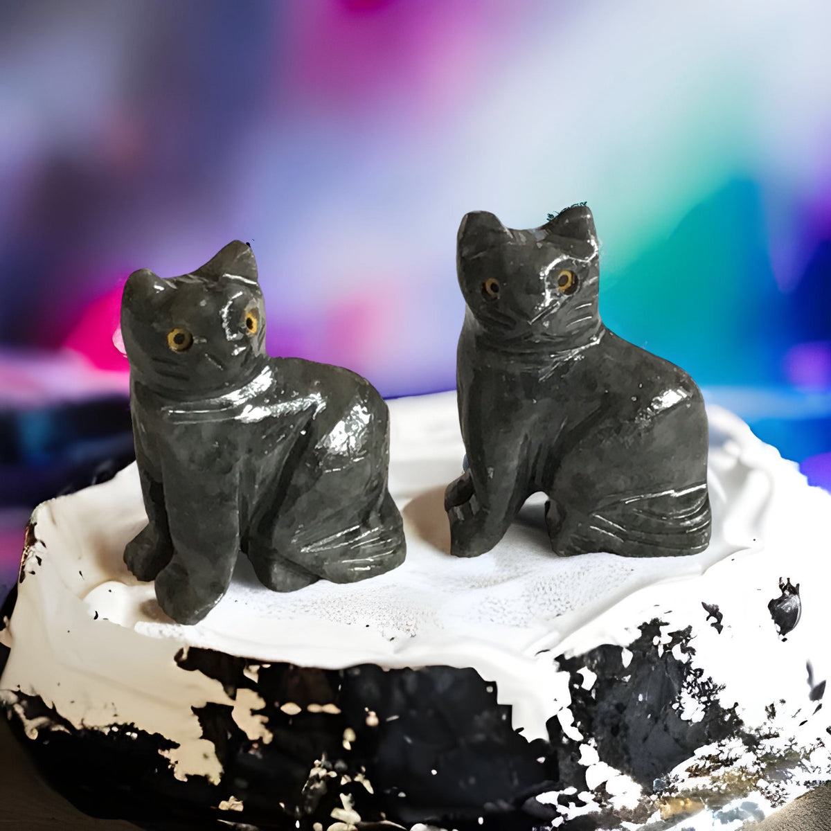 Steinfixx® - Speckstein Figur Katze Minka | Schnitzerei | Sammelfigur | geschliffen und poliert | 37x29 mm | Handarbeit