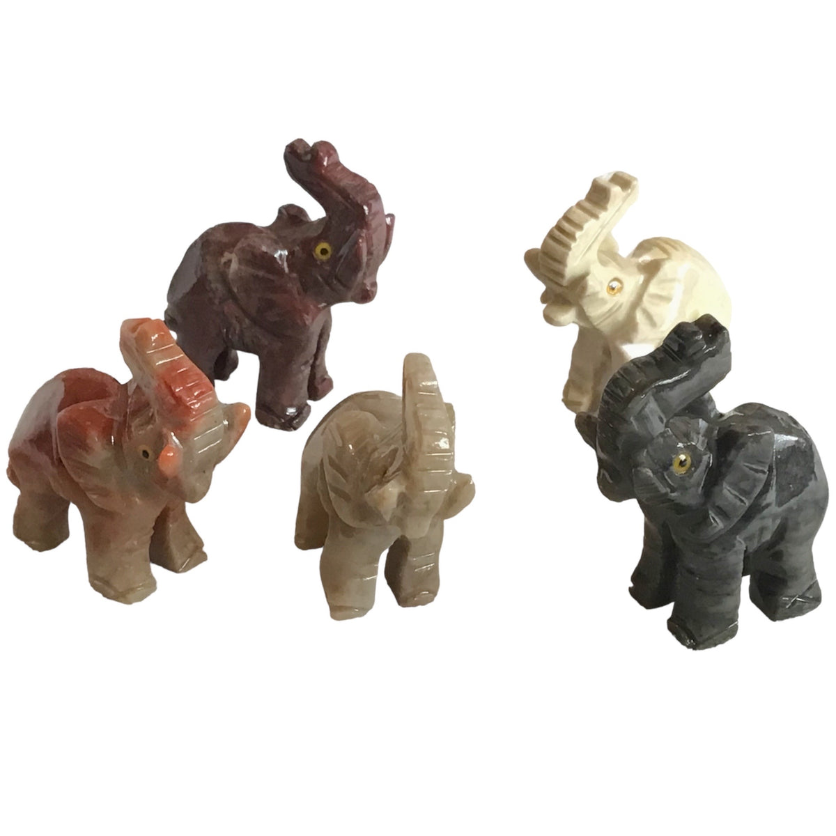 Steinfixx® - Speckstein Figur Elefant Taru | Schnitzerei | Sammelfigur | geschliffen und poliert | 37x35 mm | Handarbeit