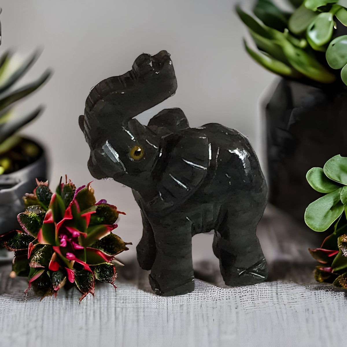 Steinfixx® - Speckstein Figur Elefant Taru | Schnitzerei | Sammelfigur | geschliffen und poliert | 37x35 mm | Handarbeit