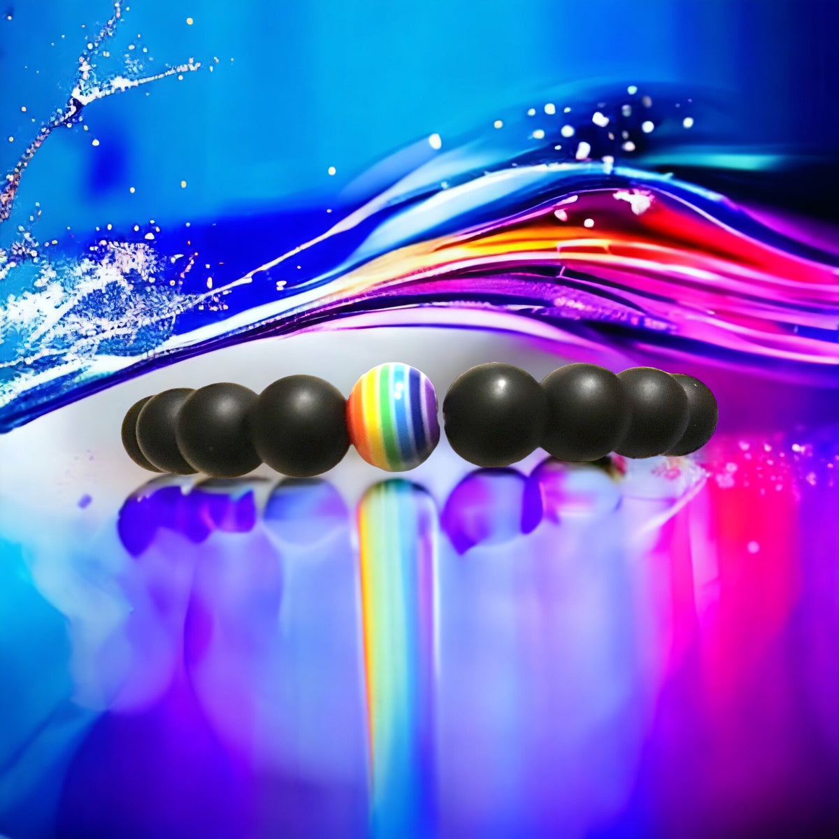 Obsidian Perlenarmband Set - LGBTQIA+ - Regenbogenperle - Akzeptanzstein - Trage Deine Farben mit Stolz!