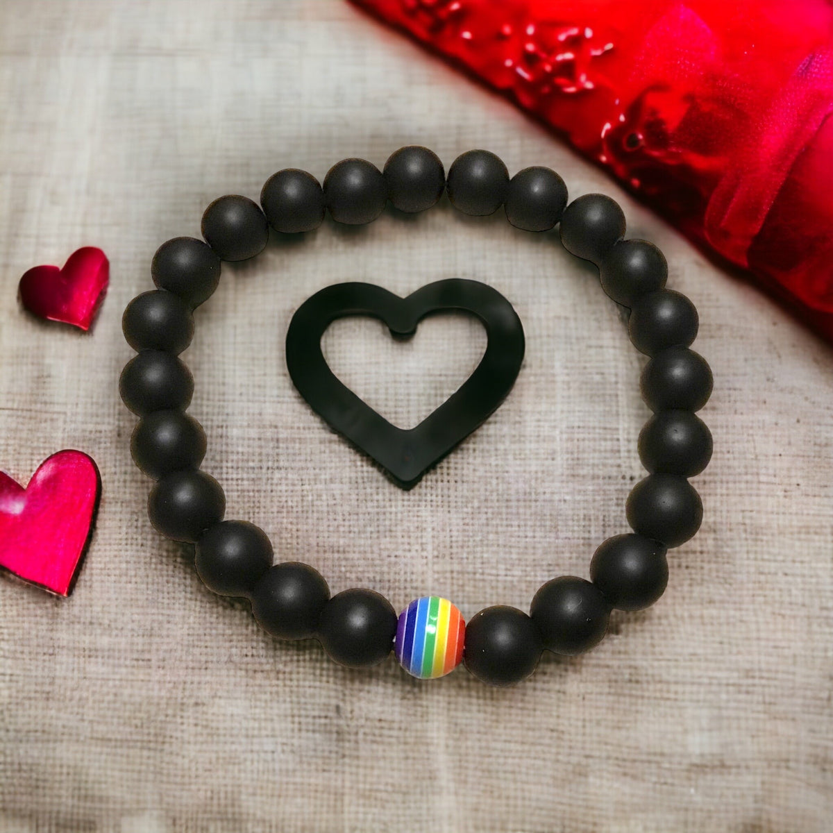 Obsidian Perlenarmband Set - LGBTQIA+ - Regenbogenperle - Akzeptanzstein - Trage Deine Farben mit Stolz!