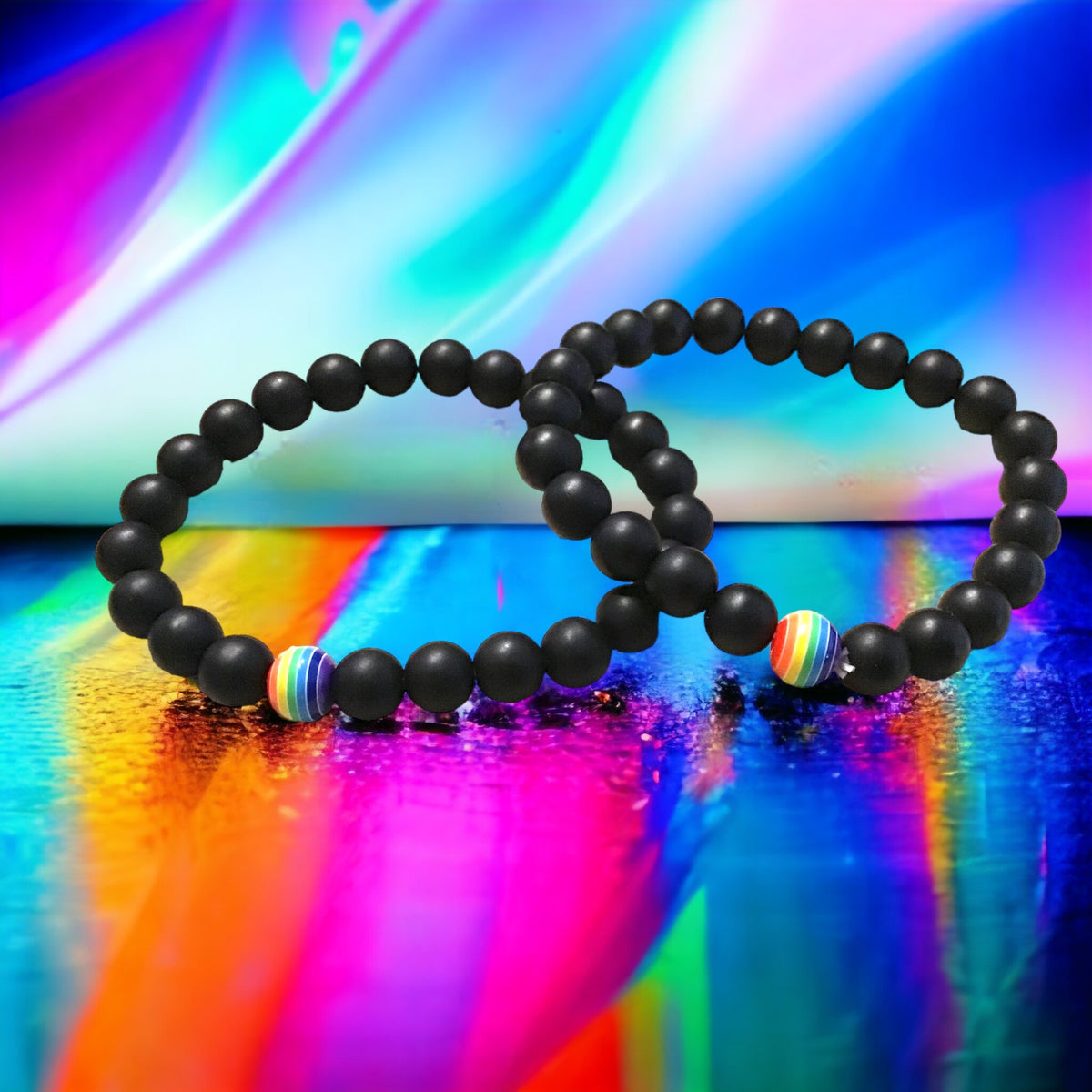Obsidian Perlenarmband Set - LGBTQIA+ - Regenbogenperle - Akzeptanzstein - Trage Deine Farben mit Stolz!