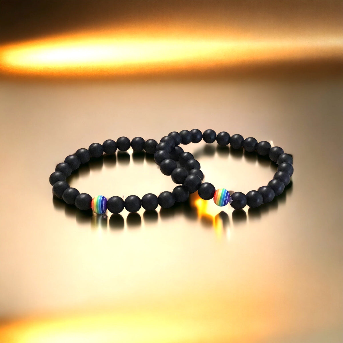 Obsidian Perlenarmband Set - LGBTQIA+ - Regenbogenperle - Akzeptanzstein - Trage Deine Farben mit Stolz!