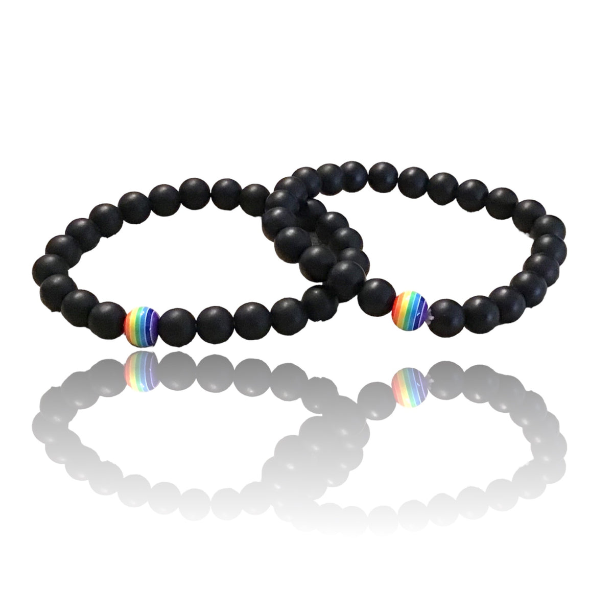 Obsidian Perlenarmband Set - LGBTQIA+ - Regenbogenperle - Akzeptanzstein - Trage Deine Farben mit Stolz!