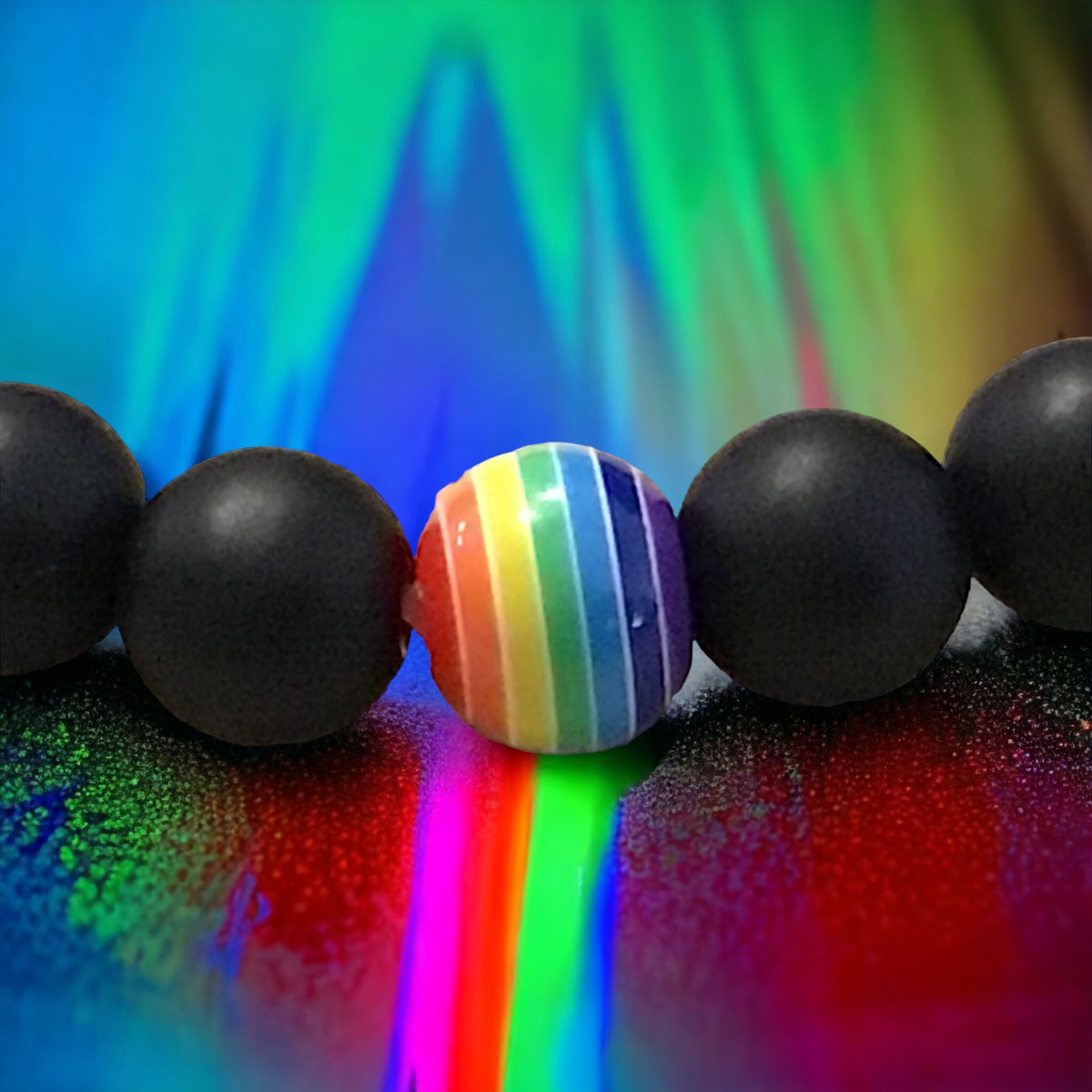 Obsidian Perlenarmband Set - LGBTQIA+ - Regenbogenperle - Akzeptanzstein - Trage Deine Farben mit Stolz!