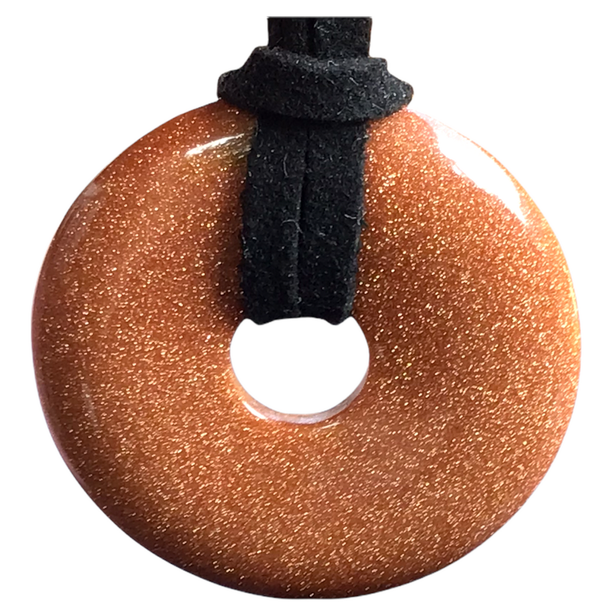 Premium Edelstein-Donut Goldfluss optional als Kette mit versilberter oder vergoldeter Spirale und Wildlederband