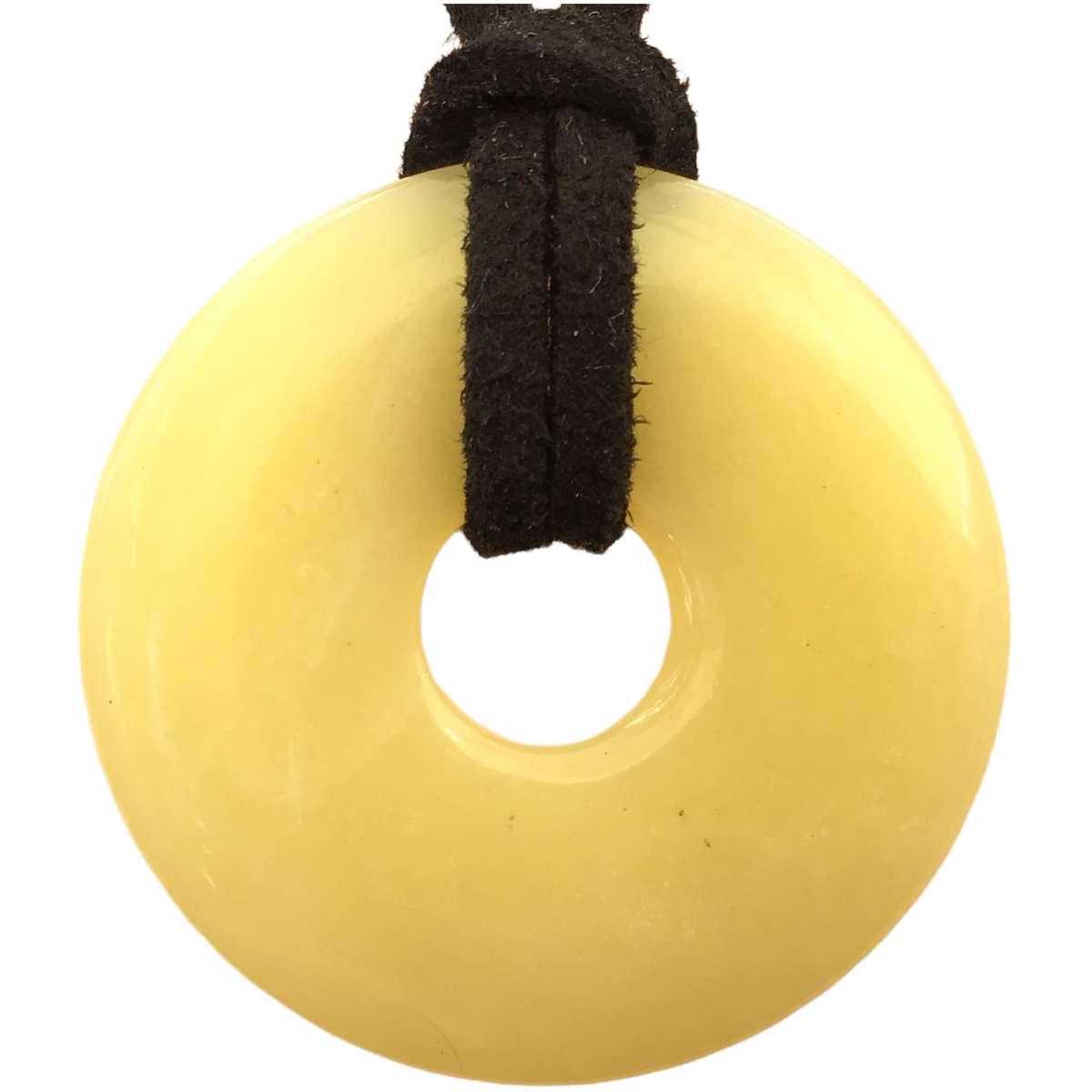 Gelbe Jade Donut -Edelstein - 30mm - optional als Kette mit versilberter oder vergoldeter Spirale und Wildlederband - AAA-Qualität - Brasilien