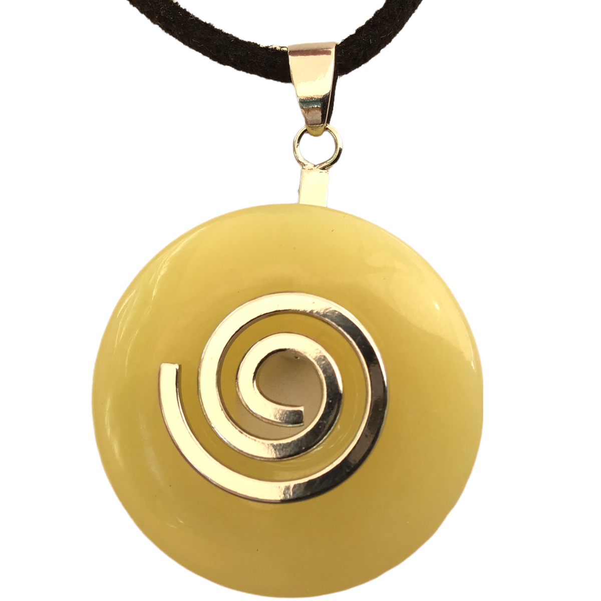 Gelbe Jade Donut -Edelstein - 30mm - optional als Kette mit versilberter oder vergoldeter Spirale und Wildlederband - AAA-Qualität - Brasilien
