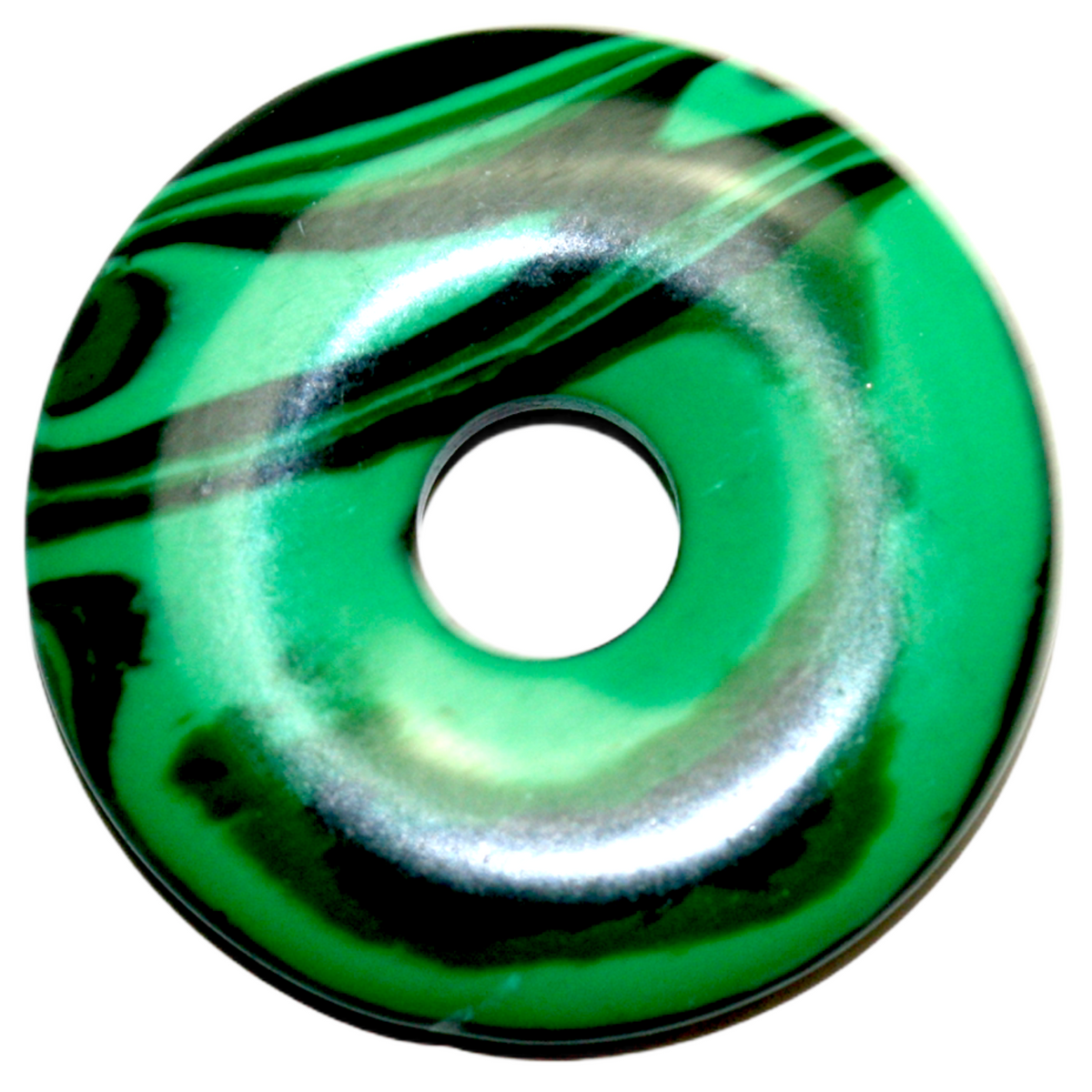 Premium Edelstein-Donut Malachitglas optional als Kette mit versilberter oder vergoldeter Spirale und Wildlederband