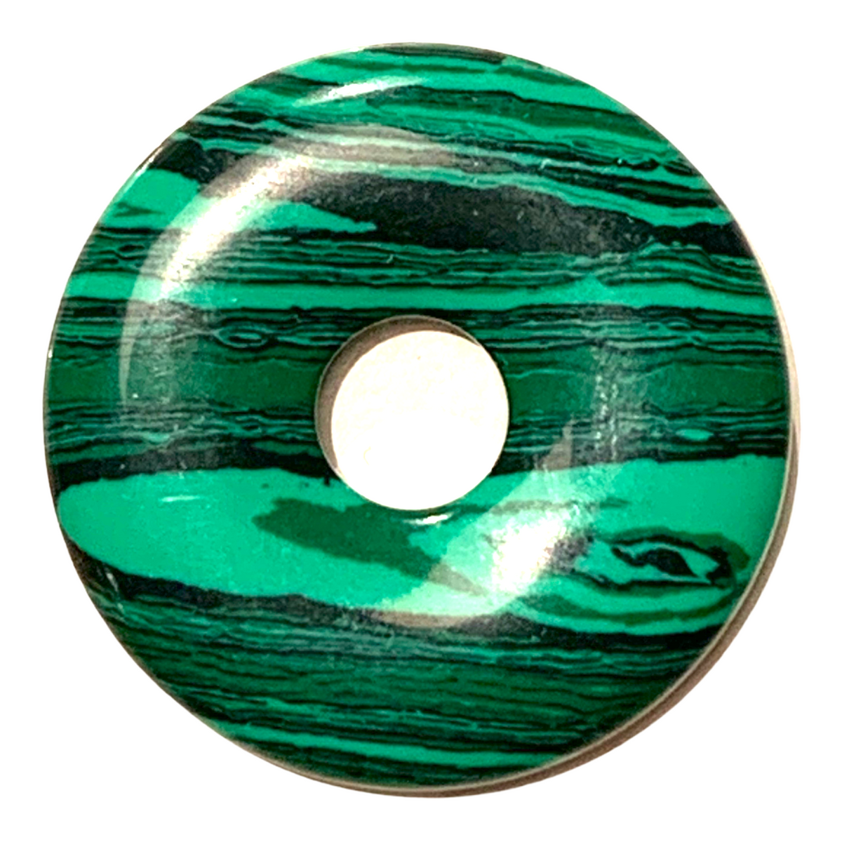 Premium Edelstein-Donut Malachitglas optional als Kette mit versilberter oder vergoldeter Spirale und Wildlederband