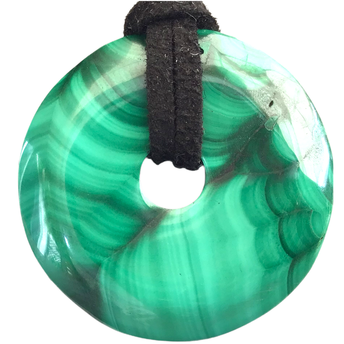 Echter Malachit Donut 30 mm aus Brasilien – AAA-Qualität – Edelsteinanhänger optional mit Spirale & Wildlederband