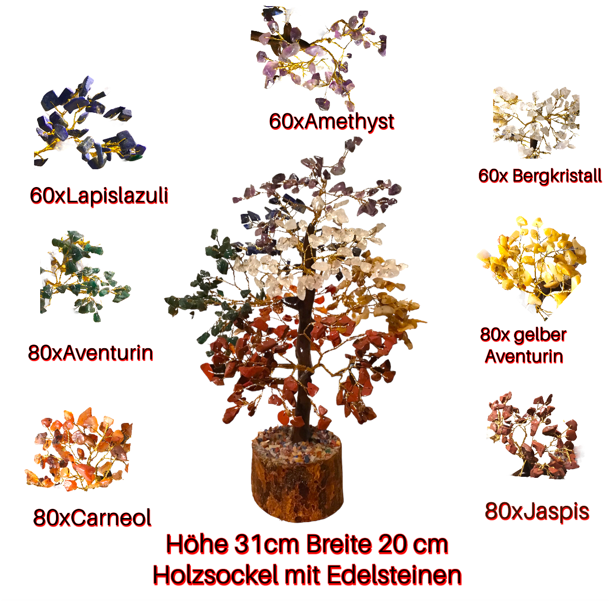 Sieben-Chakra Lebensbaum I Reichtumsbaum I 500 Steine I 30x20cm I 450-500 Gramm I Geschenkidee